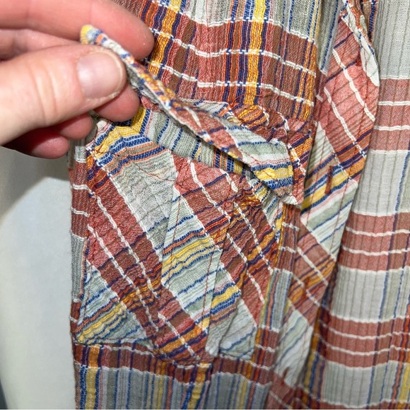 Free People We the Free Plaid Crepe Crinkle Boho Festival Button Down Shirt Med - Picture 5 of 12